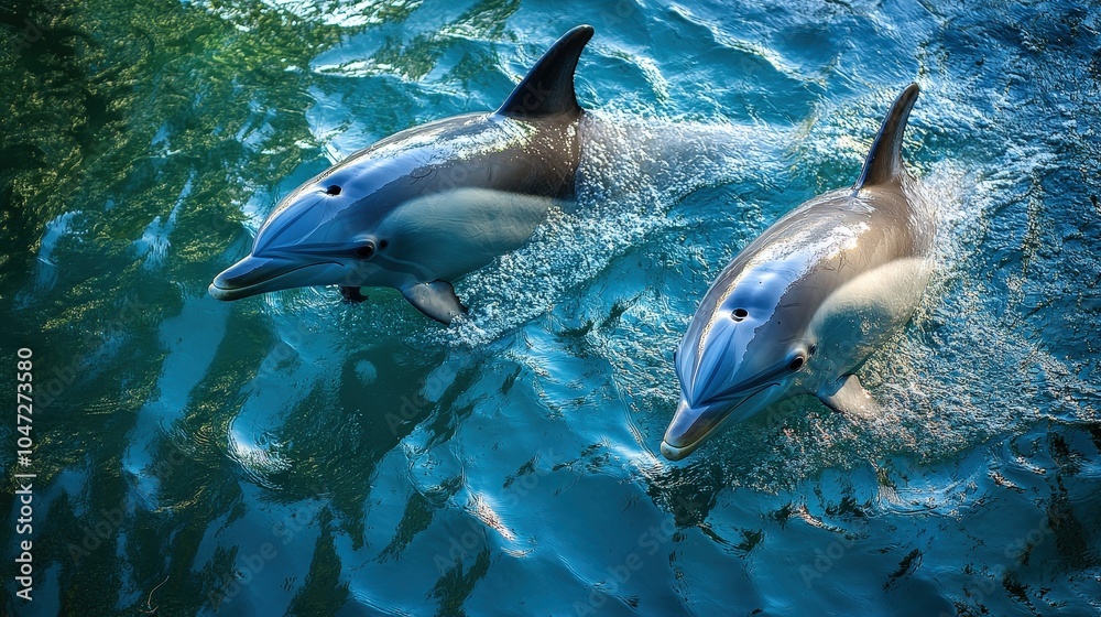Obraz premium Playful Dolphins Swimming in Clear Water at Zoo