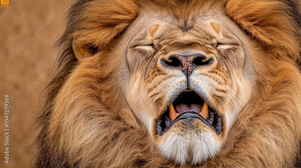 Naklejka premium Lion Roaring Loudly at the Zoo