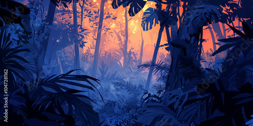 Gutta-percha trees in a tropical forest setting, illustration art photo