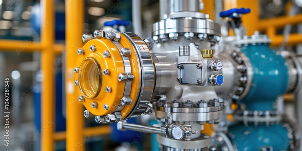 Obraz premium Industrial Pipeline with Yellow and Blue Components