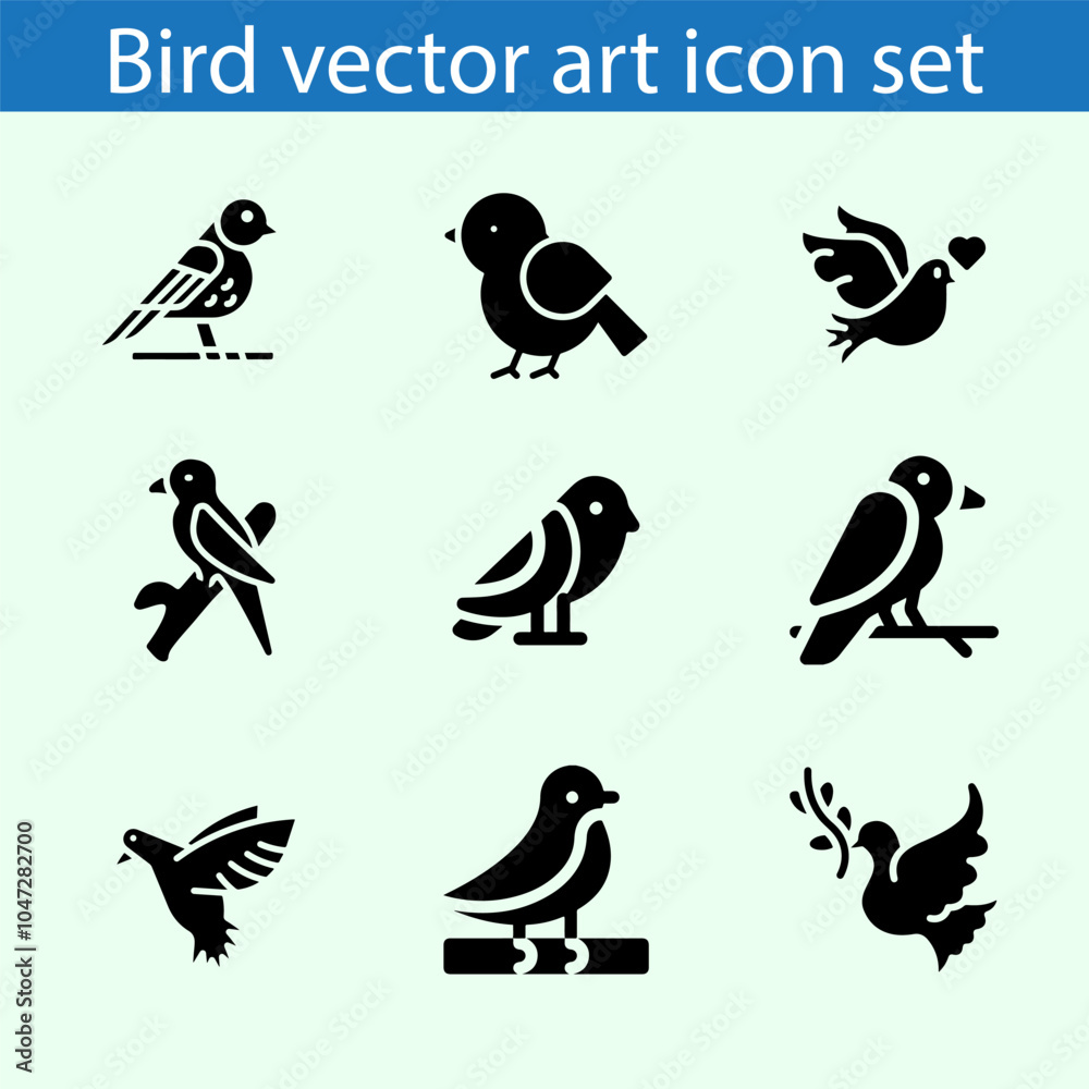Obraz premium Birds icon set of black and white types. Isolated vector sign symbols. Icon pack.