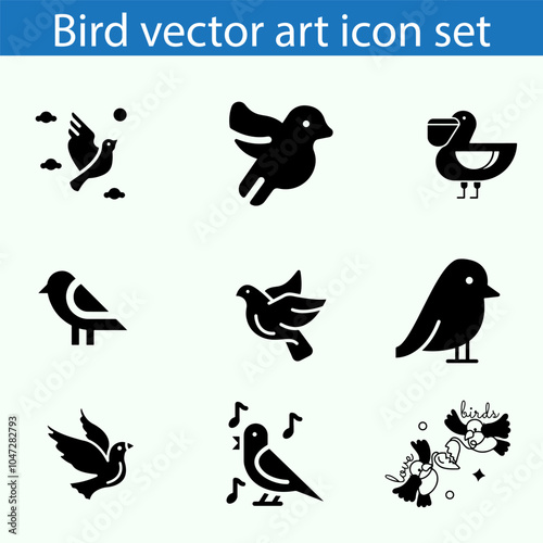 Birds icon set of black and white types. Isolated vector sign symbols. Icon pack.
 photo