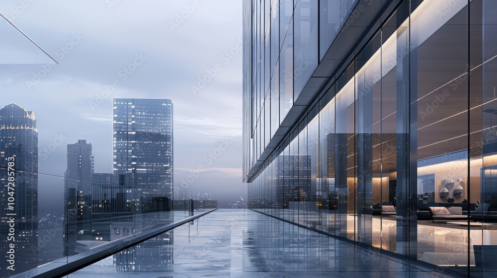 Cityscape Reflected in the Glass Facade of a Modern Skyscraper Cityscape Reflected in the Glass Facade of a Modern Skyscraper