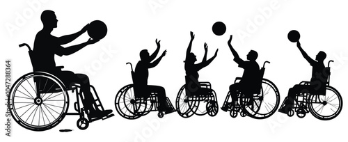 Wheelchair basketball silhouette, woman, disabled person in wheelchair basketball players, Disable Handicap Sport silhouette