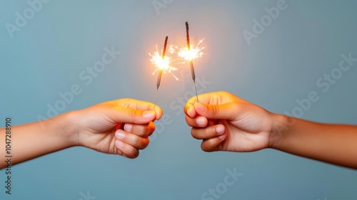 Children holding sparklers, bright and joyful, celebrating the Festival of Lights photo