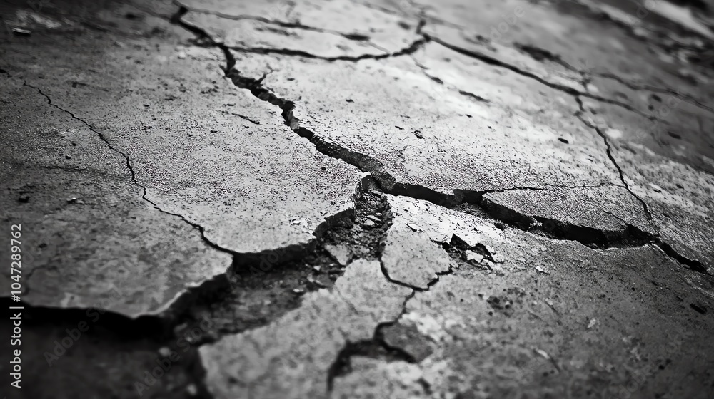 Obraz premium A close-up view of cracked ground, showcasing the texture and patterns of dry earth in monochrome.