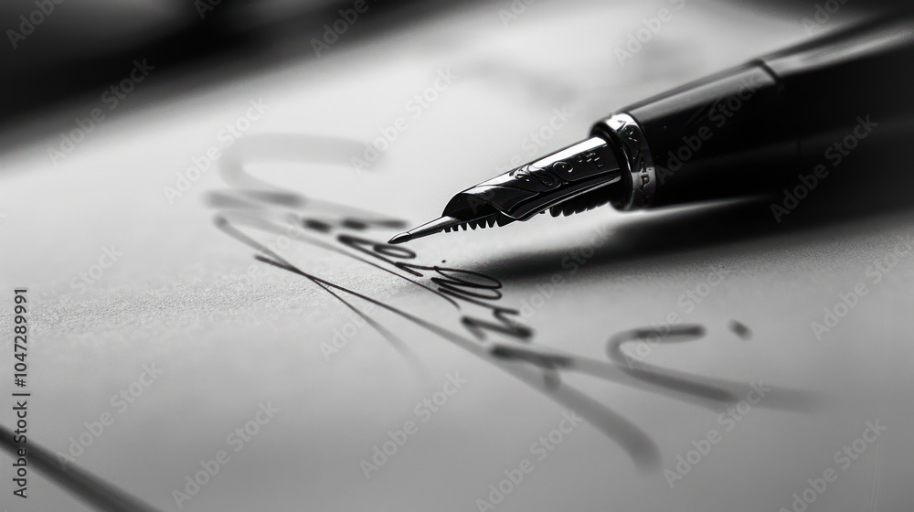Fototapeta premium A Close-up of a Fountain Pen Writing on Paper