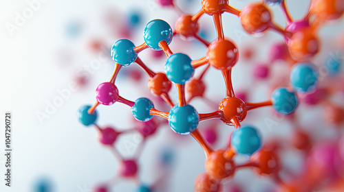 Colorful molecular structure on white isolated background.