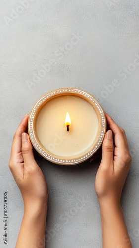 Hands decorating a diya with intricate designs, traditional Festival of Lights craft photo