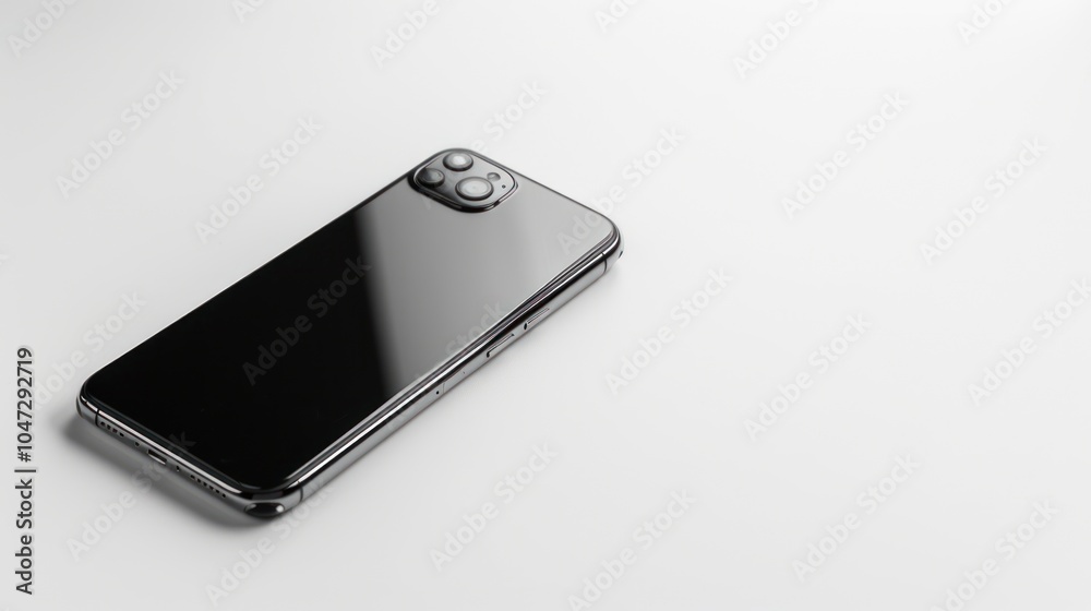 Black Smartphone with Triple Camera Lens on White Background Black Smartphone with Triple Camera Lens on White Background