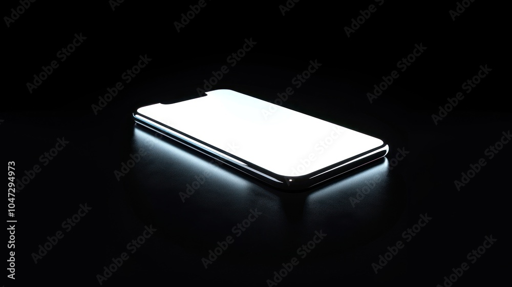 A White Smartphone Screen Glowing on a Black Surface A White Smartphone Screen Glowing on a Black Surface
