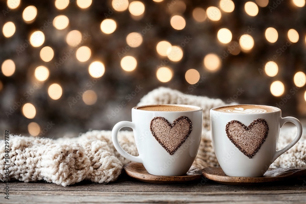 Warm coffee cups with heart designs for Valentine's Day Warm coffee cups with heart designs for Valentine's Day