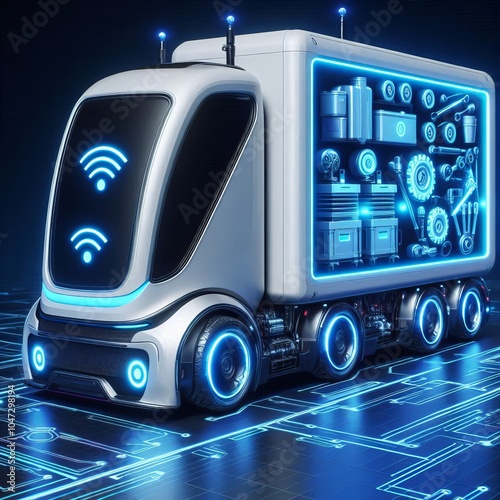 AI Controlled Cargo Vehicle An autonomous cargo vehicle with cus photo