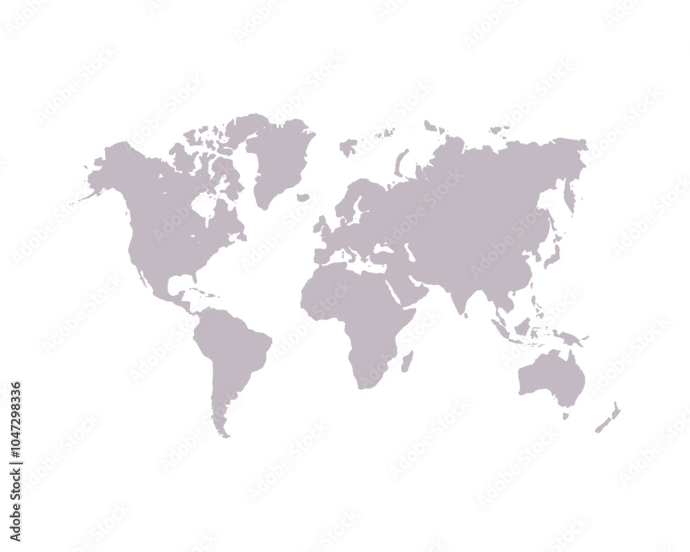 Obraz premium Grey world map, North and South America, Europe and Asia, Africa and Australia