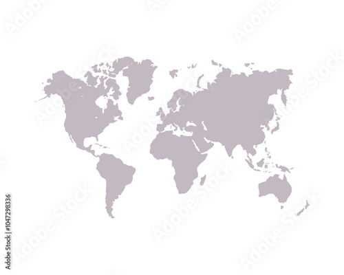 Grey world map, North and South America, Europe and Asia, Africa and Australia