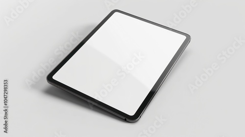 Black Tablet with Blank White Screen on Grey Background