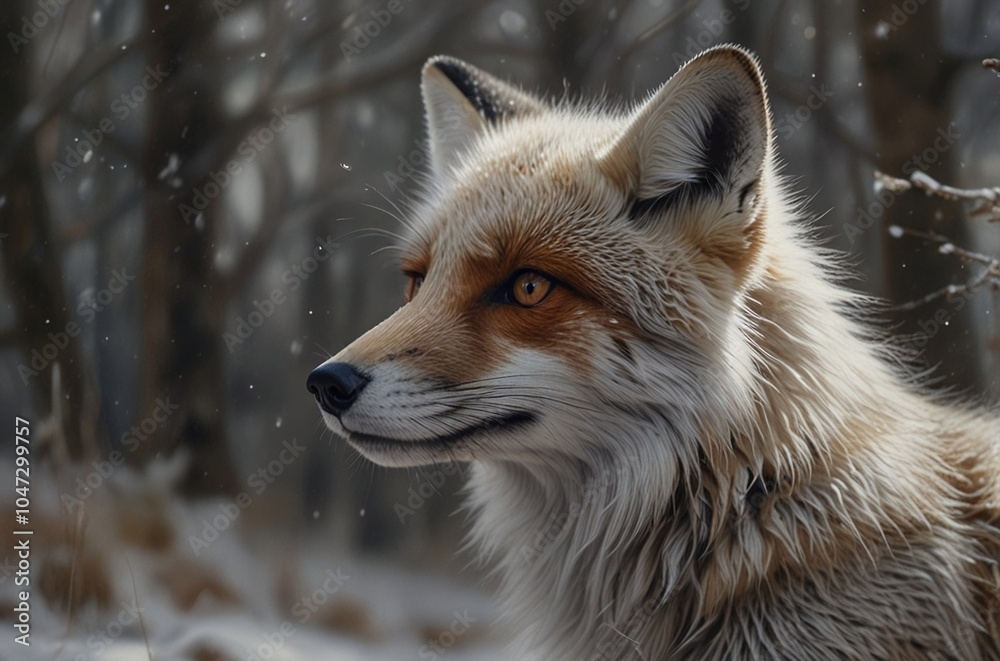Obraz premium Majestic Fox in Snowy Forest: A Serene Winter Portrait