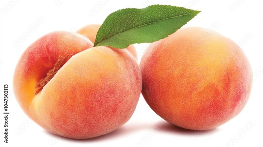 Fresh and juicy peaches with lush skin and vibrant green leaves, perfect for summer recipes or healthy snacks. Fresh and juicy peaches with lush skin and vibrant green leaves, perfect for summer recipes or healthy snacks.
