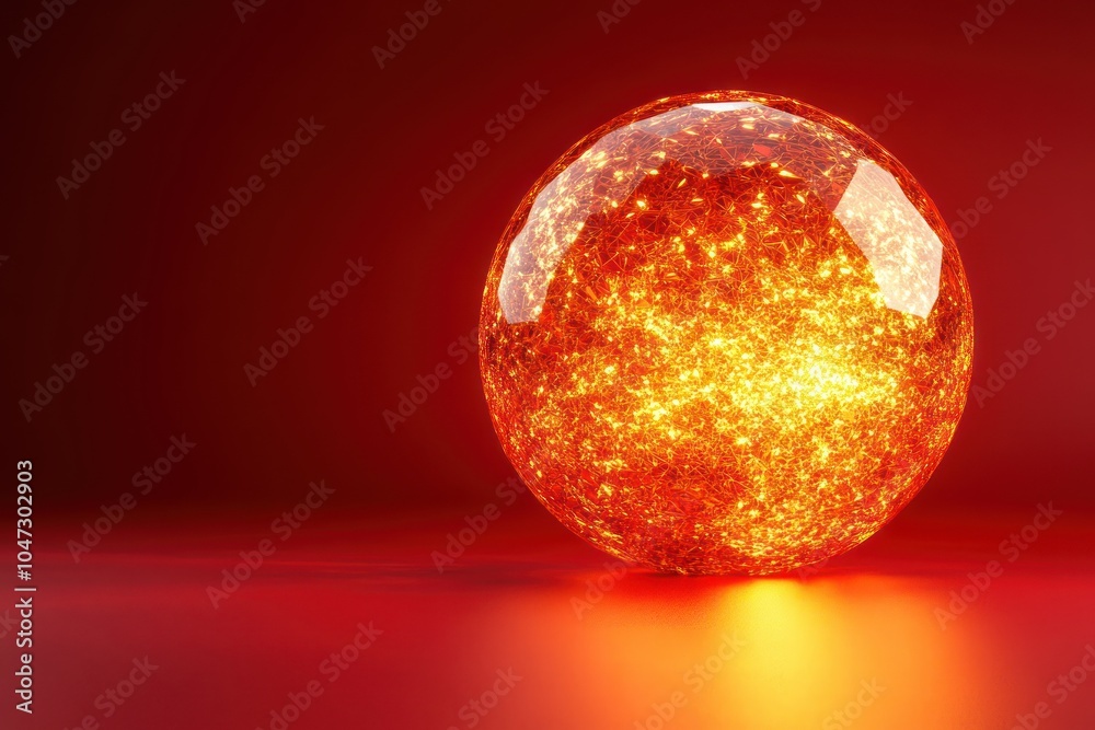 A glowing, spherical representation of the sun against a red backdrop. A glowing, spherical representation of the sun against a red backdrop.