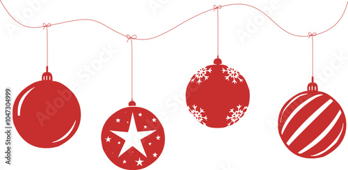 Red Christmas balls hanging vector illustration. Christmas vector decoration