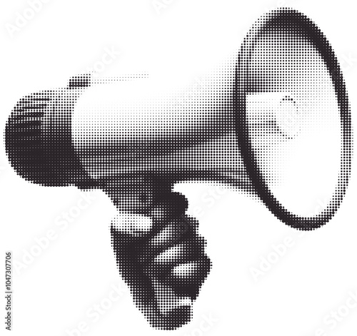 Hand Holding Megaphone Speaker Gesture in Bold Retro Halftone Art