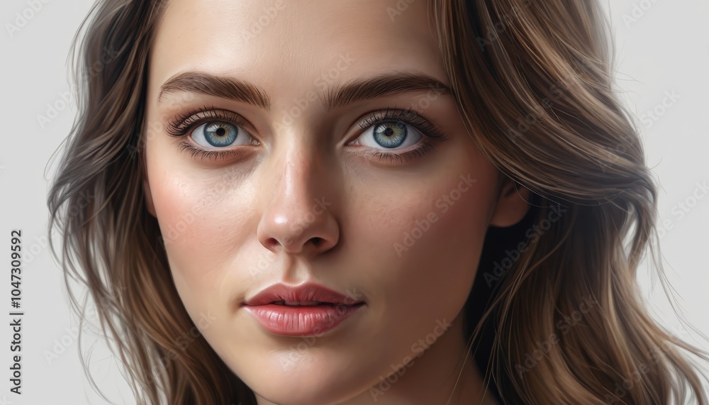 Portrait of a beautiful woman with expressive, captivating eyes that convey warmth, capturing her natural beauty and elegance in stunning detail, highlighting her grace. Portrait of a beautiful woman with expressive, captivating eyes that convey warmth, capturing her natural beauty and elegance in stunning detail, highlighting her grace.