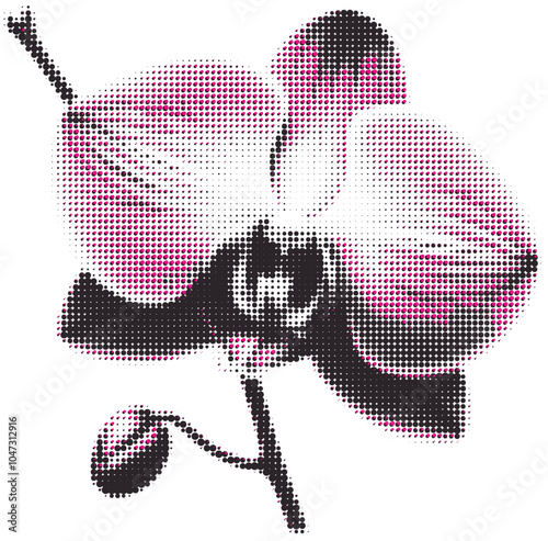 Exotic Orchid Flower in Vintage Halftone Art Style