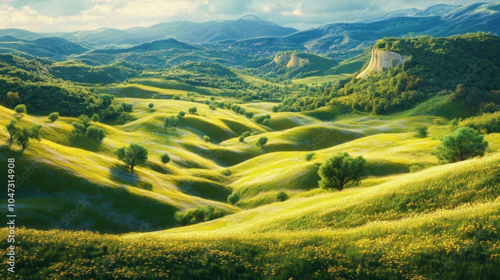 Vivid 3D meadow landscape, high-quality relief, colorful hills, and flat terrain for a bright, natural scene. Vivid 3D meadow landscape, high-quality relief, colorful hills, and flat terrain for a bright, natural scene.