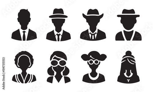 pople had icons set silhouette vector, men, ,women, people, 