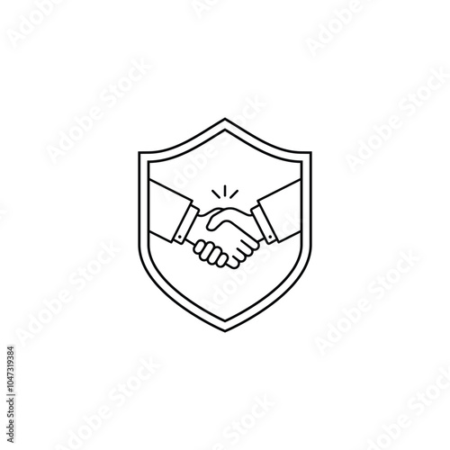 linear handshake and shield like secure deal. stroke simple style trend modern shakehand logotype graphic art design isolated on white background.