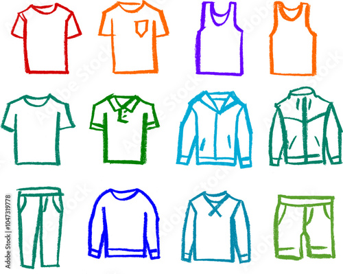 Mens Clothing Related Icon Crayon Chalk Drawing Vector Set