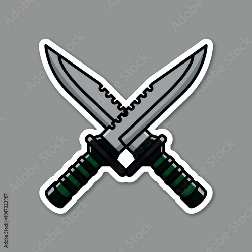 the sticker of cross knifes  with cartoon style
