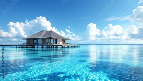 beautiful water villa in maldives island with blue lagoon and sky sea view ocean background