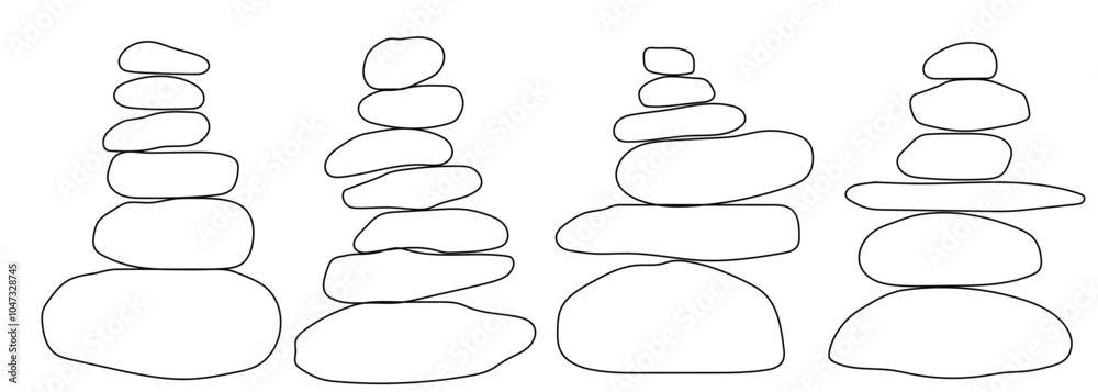 Balanced Zen stone logo template Vector Zen yoga stones stack or spa pebbles black and white graphic line illustration. Balanced Zen stone logo template Vector Zen yoga stones stack or spa pebbles black and white graphic line illustration.