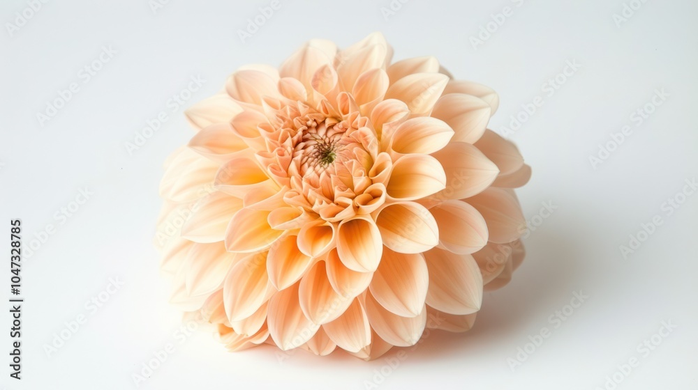 A Single Peach-Colored Dahlia Flower on a White Background A Single Peach-Colored Dahlia Flower on a White Background