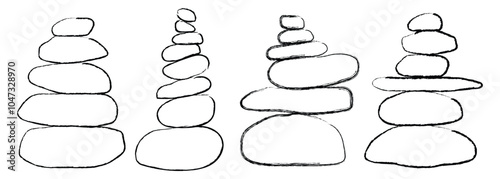 Balanced Zen stone logo template Vector Zen yoga stones stack or spa pebbles black and white graphic line illustration.