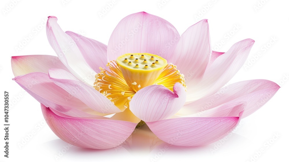 Pink Lotus Flower with Yellow Stamens and Seeds Pink Lotus Flower with Yellow Stamens and Seeds