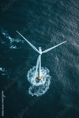 Aerial shot of a wind farm in the ocean, renewable energy offshore photo