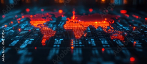 A digital world map with glowing data points, symbolizing technology and connectivity.