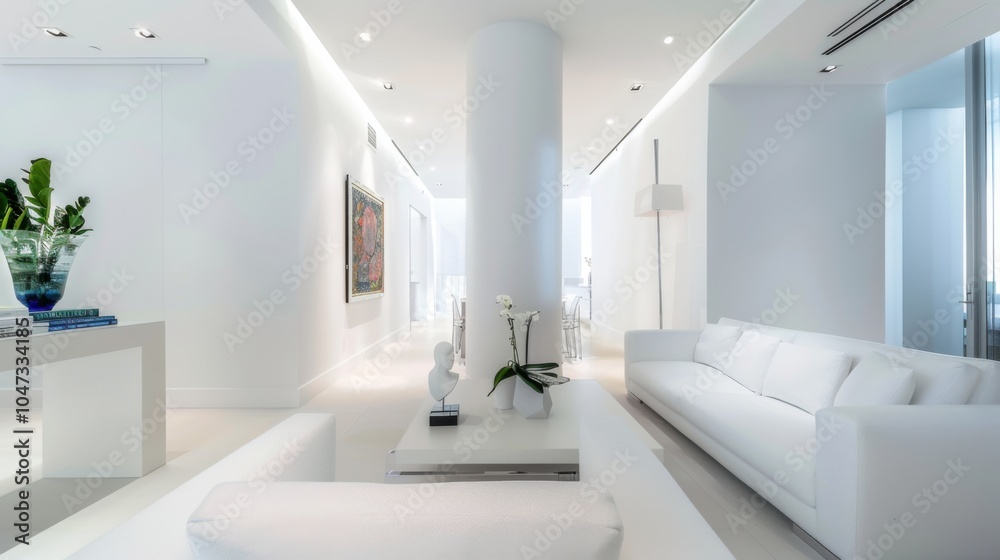 A sleek urban sanctuary featuring a white canvas backdrop, Minimalist furniture arrangement in a metropolitan penthouse, Urban minimalism style A sleek urban sanctuary featuring a white canvas backdrop, Minimalist furniture arrangement in a metropolitan penthouse, Urban minimalism style