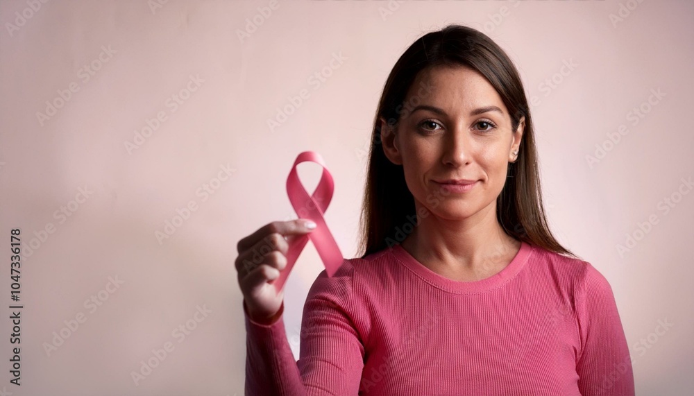 woman holding pink ribbon for breast cancer awareness woman holding pink ribbon for breast cancer awareness