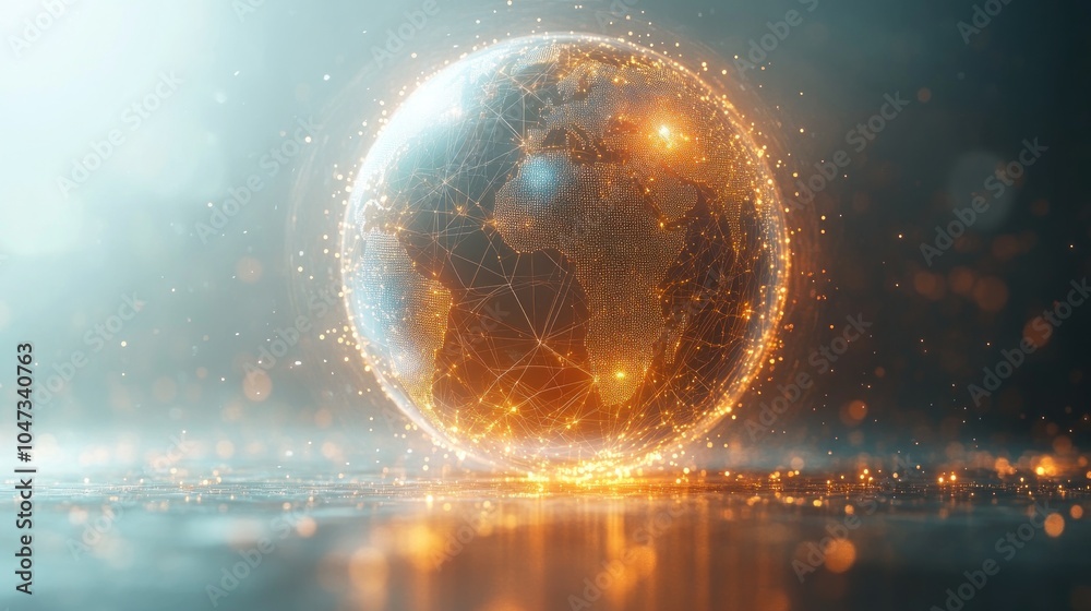 A glowing, interconnected globe representing global connectivity and technology. A glowing, interconnected globe representing global connectivity and technology.