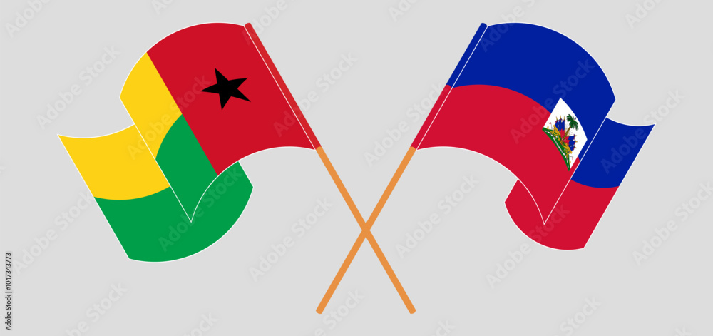 Crossed and waving flags of Guinea-Bissau and Republic of Haiti. Vector illustration Crossed and waving flags of Guinea-Bissau and Republic of Haiti. Vector illustration