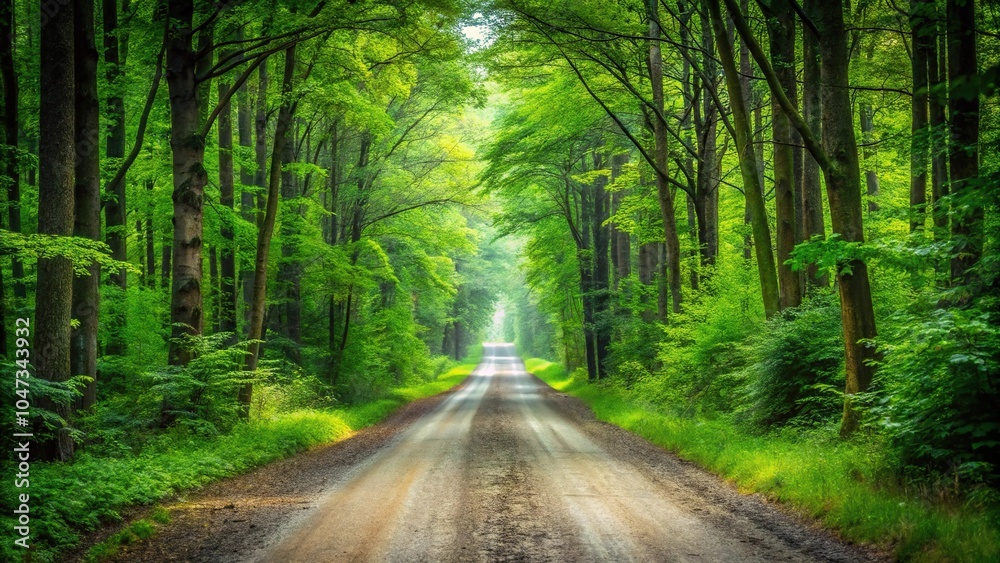 Fototapeta premium woodland path surrounded by lush greenery in the summer