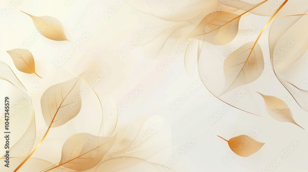 Delicate Golden Leaves on a Soft White Background Delicate Golden Leaves on a Soft White Background