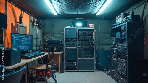 Emergency broadcast setup generator militarygrade housing communications equipment photo