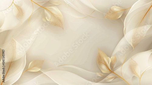 Golden Leaves and Delicate White Veils on a Cream Background