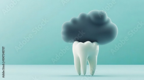Conceptual rendering of a toothache visualized as dark clouds that dissipate with the arrival of relief, toothache, pain easing