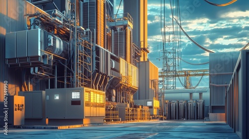 Power generation unit industrial housing cooling systems transformer yard photography