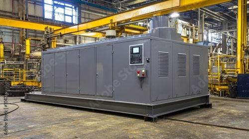 Glass plant generator in grey enclosure with furnace background